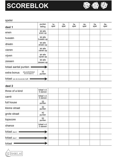 123inkt yahtzee scoreblok 105 x 148 mm (100 vel) 300089 - 1