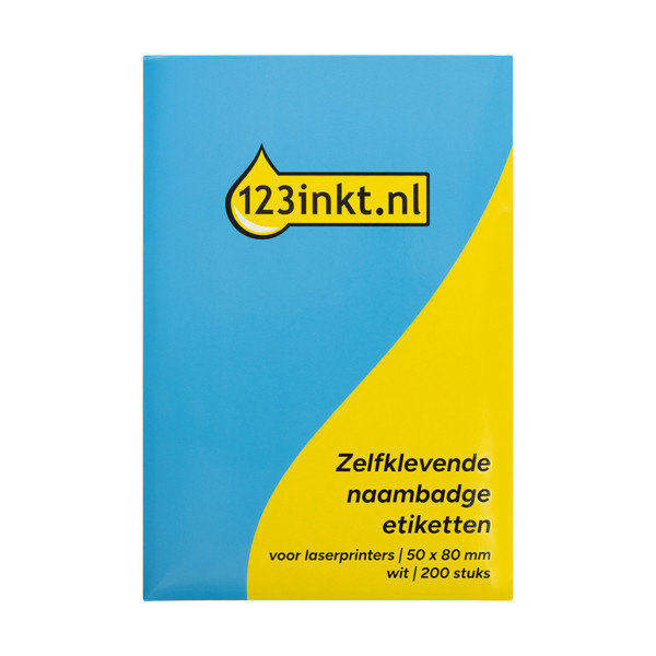123inkt zelfklevende naambadge etiketten voor laserprinters 50 x 80 mm wit (200 naambadges) 302325 - 1