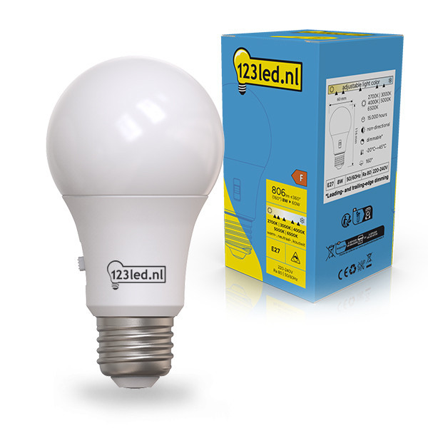 123led E27 ampoule LED poire A60 mate 2700-3000-4000-5000-6500K dimmable 8W (60W) LDR02378 - 1