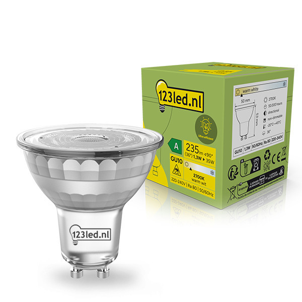 123led GU10 spot LED | Ultra Efficient | transparent | 2700K | 1,3W (35W) LDR02380 - 1