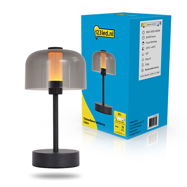 Lampe de table rechargeable 24 cm | Cairo | 1800-3000-5000K | dimmable | IP20 | 1,3W - noir LDR08868 - 1