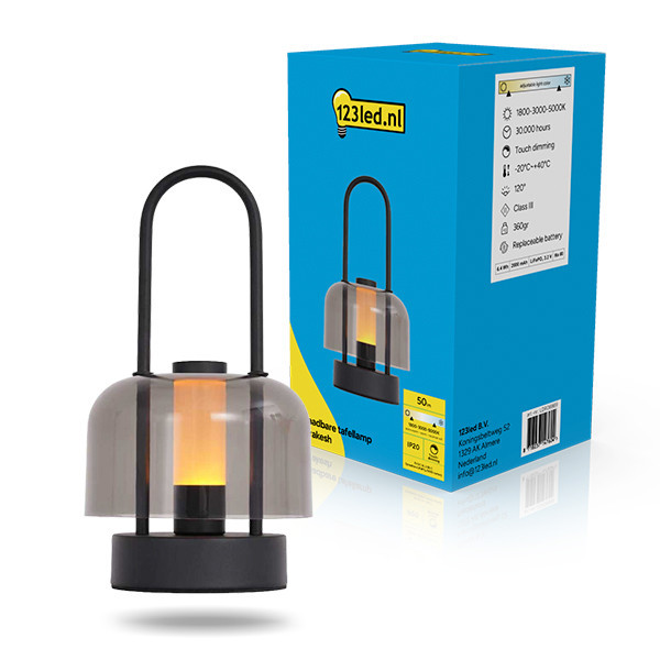 Lampe de table rechargeable 24 cm | Marrakech | 1800-3000-5000K | dimmable | IP20 | 1,3W - noir LDR08869 - 1