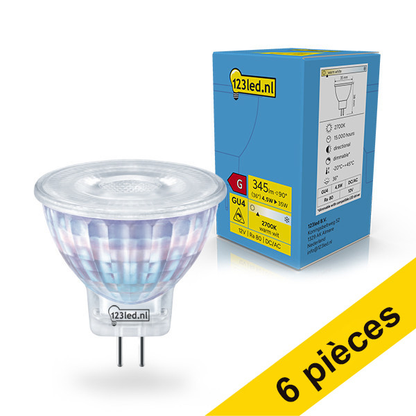 Offre : 6x 123led spots LED GU4 | MR11 | 2700 K | Dimmable | 4,5 W (35 W) LDR02377 - 1