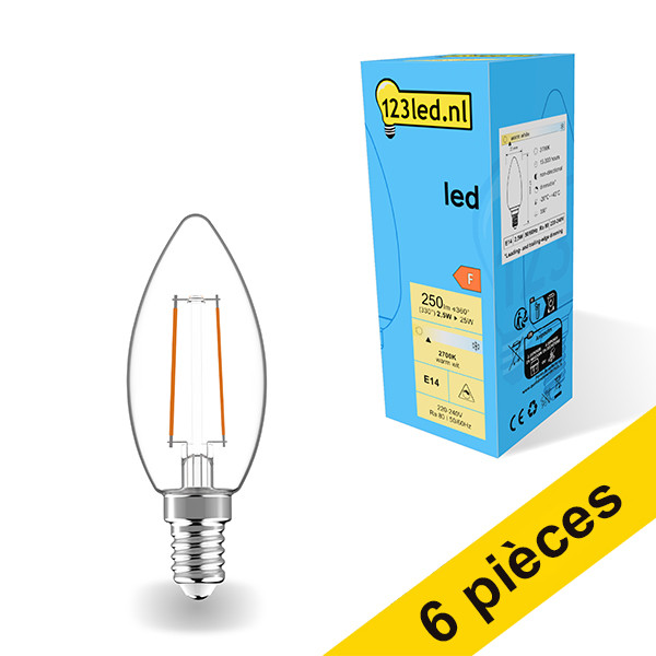 Offre : 6x 123led E14 ampoule LED à filament bougie dimmable 2,5W (25W) LDR01881 - 1