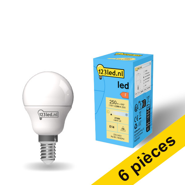 Offre : 6x 123led E14 ampoule LED sphérique mate 2700K 2,5W (25W) LDR01897 - 1
