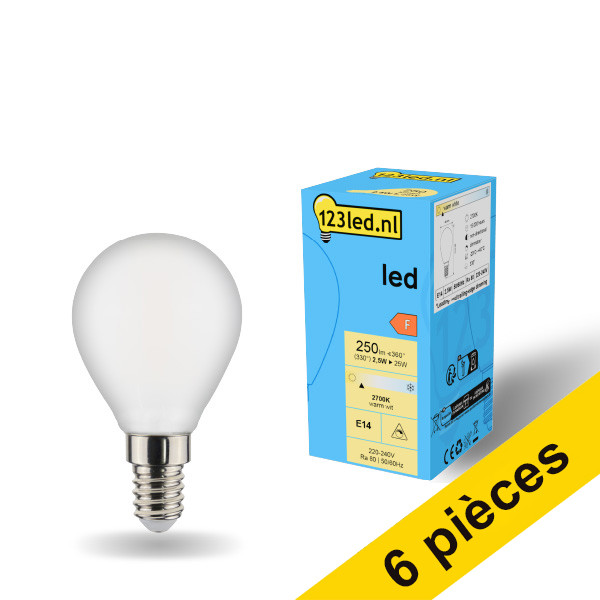 Offre : 6x 123led E14 ampoule LED sphérique mate dimmable 2700K 2,5W (25W) LDR01909 Offre : 6x 123led E14 ampoule LED sphérique mate dimmable 2700K 2,5W (25W) LDR01909 - 1