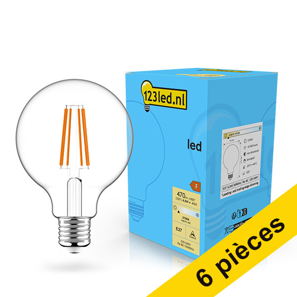 Offre : 6x 123led E27 ampoule LED à filament globe G95 dimmable 4,5W (40W) LDR02095 - 1