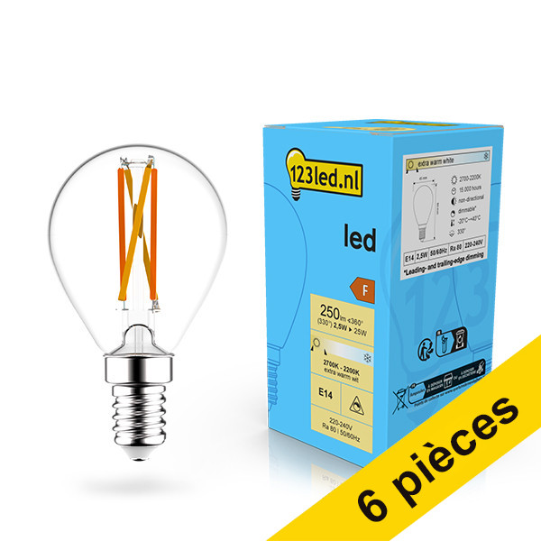 Offre : 6x 123led ampoule LED à filament E14 sphérique dimmable 2,5W (25W) LDR02071 - 1