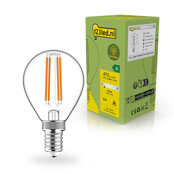 123led ampoule LED E14 sphérique G45 Ultra Efficient filament transparent 2700K 2,2W (40W) LDR02394 - 1