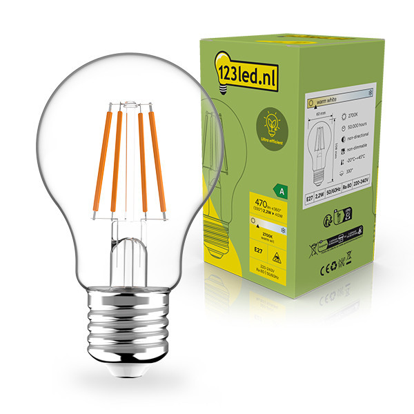 123led ampoule LED E27 | Poire A60 | Ultra-efficace | Filament | Transparent | 2700K | 2,2W (40W) LDR02398 - 1