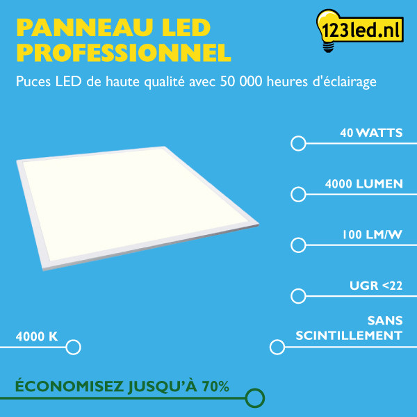 123led panneau 60x60 cm | 4000K | 4000 lumens (40W) - blanc brillant LDR08654 - 2