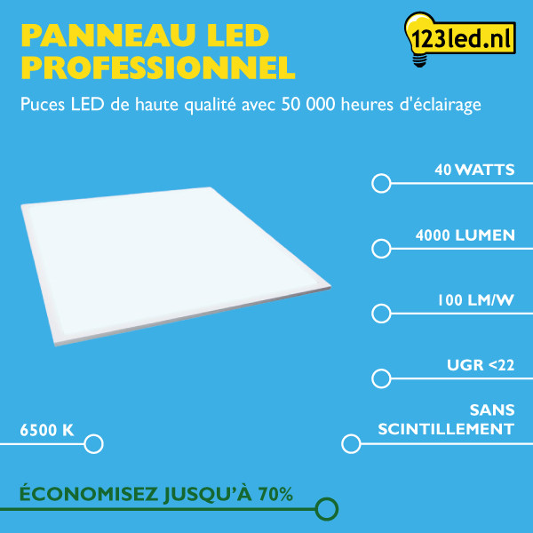 123led panneau LED 60x60 cm | 6500K | 4000 lumens (40W) - blanc froid LDR08656 - 2