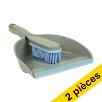 Offre : 2x Pelle et balayette en plastique avec bord en caoutchouc - gris-bleu