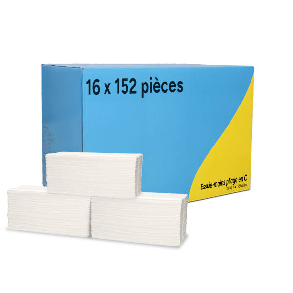 123schoon essuie-mains pliés en C 2 plis 16 paquets - blanc SDR02117 - 1