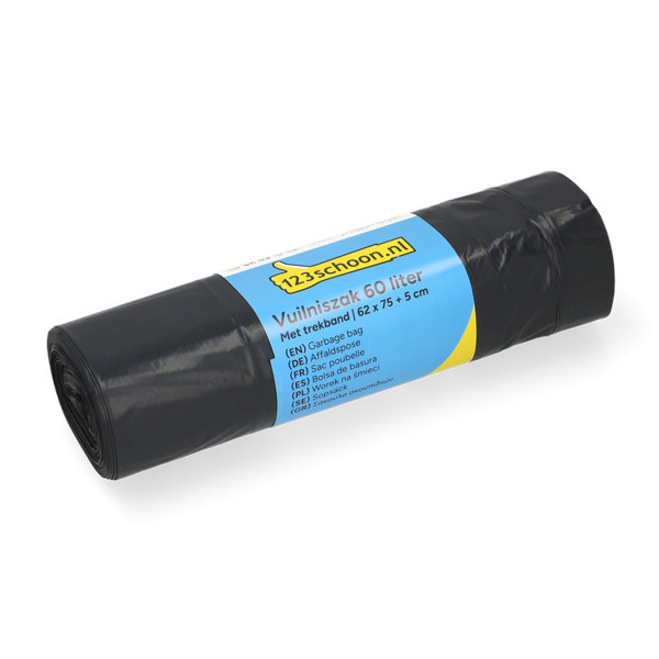 123schoon sacs-poubelle à lien coulissant 60 litres (15 pièces) - noir SDR07371 - 1
