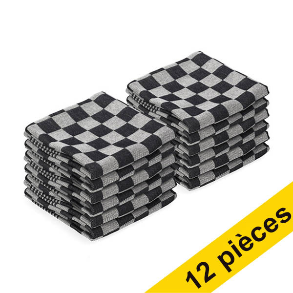 123schoon torchon à carreaux 65 x 65 cm (12 pièces) - noir SDR07346 - 1