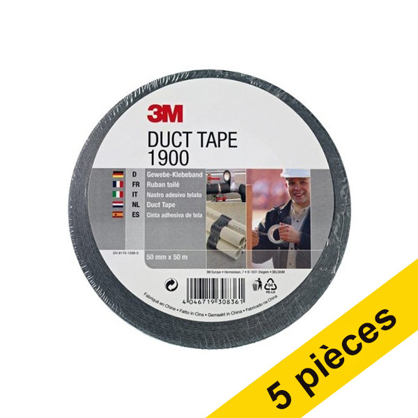 3M Offre : 5x 3M 1900 ruban adhésif toilé 50 mm x 50 m - noir  201520 - 1