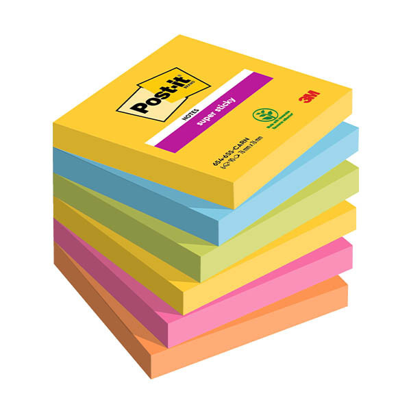 3M Post-It super sticky Carnaval 76 x 76 mm (6 pièces) 214569 - 1