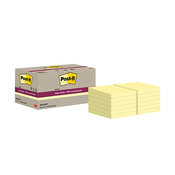 3M Post-It super sticky notes recyclées 47,6 x 47,6 mm (12 pièces) - jaune 425638 - 1