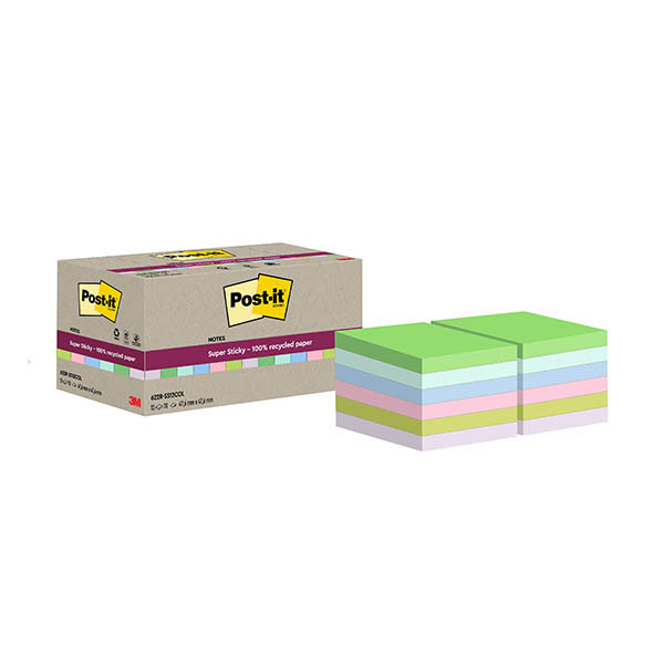 3M Post-It super sticky notes recyclés assorties 47,6 x 47,6 mm (12 pièces) 425639 - 1