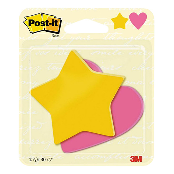 3M Post-it Die-Cut notes étoile et coeur 70 x 72,5 mm (2 blocs) - fuchsia/ultra jaune BC-2030-SH-EU 214578 - 1