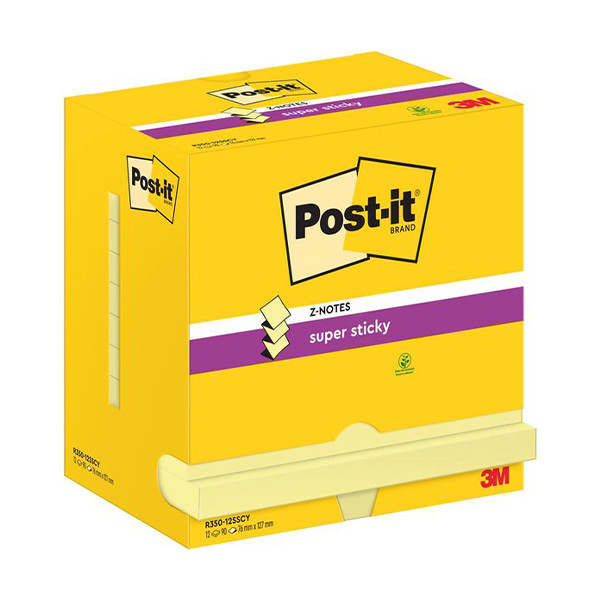 3M Post-it Super Sticky Z-notes 76 x 127 mm (12 pièces) - jaune R350-12SSCY 201003 - 1