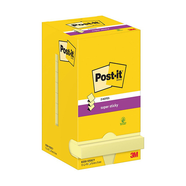 3M Post-it Super Sticky Z-notes 76 x 76 mm (12 pièces) - jaune R330-12SS-CY 201001 - 1