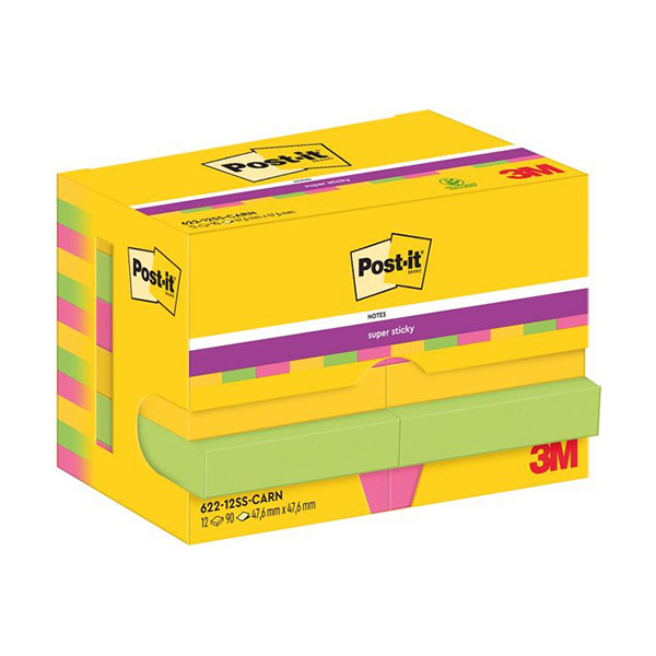 3M Post-it Super Sticky notes Carnival 47,6 x 47,6 mm (12 pièces) 622-12SS-CARN 201013 - 1