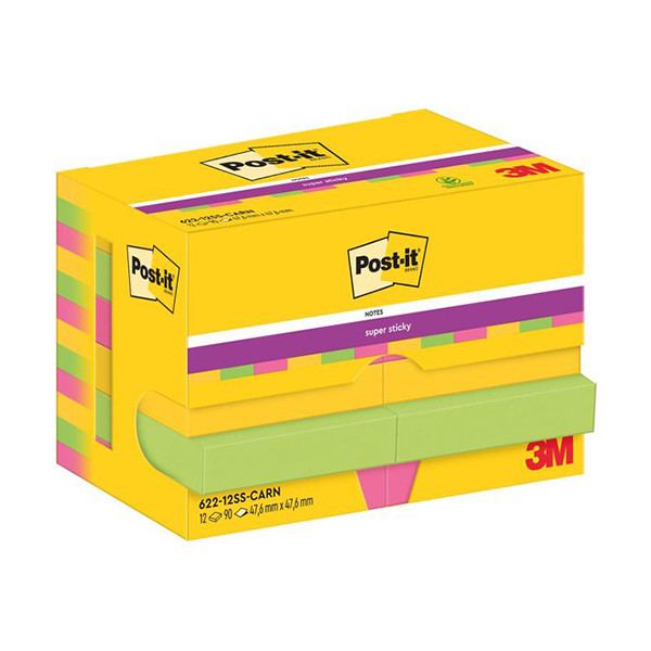 3M Post-it Super Sticky notes Carnival 47,6 x 47,6 mm (12 pièces) 622-12SS-CARN 201013 - 1