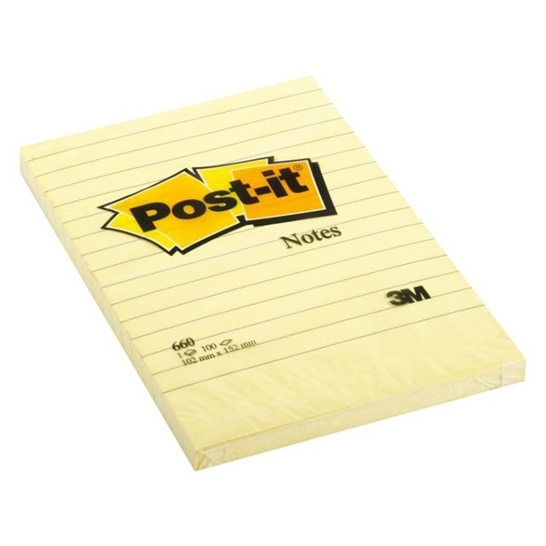 3M Post-it notes autocollantes lignées 102 x 152 mm - jaune 660YEL 201465 - 1