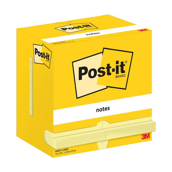 3M Post-it notes autocollantes lignées 76 x 102 mm (pack de 12) - jaune 635CY 201039 - 1