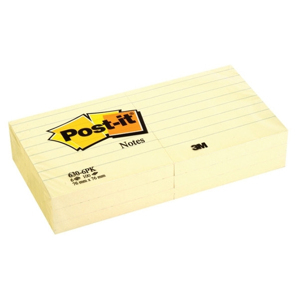 3M Post-it notes autocollantes lignées 76 x 76 mm (pack de 6) - jaune 630YEL 201466 - 1