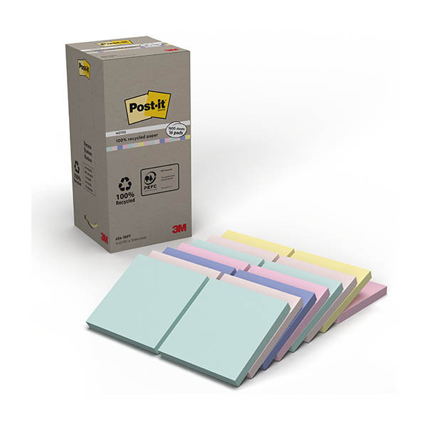 3M Post-it notes recyclées 76 x 76 mm (16 pièces) - assortiment pastel 201392 - 1