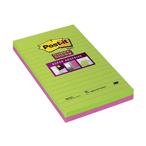 Notes Super Sticky Post-It® Grand Format, Rose et Vert, Lignées, 127 mm x  203 mm, 45 Feuilles/Bloc, 2 Blocs/Paquet
