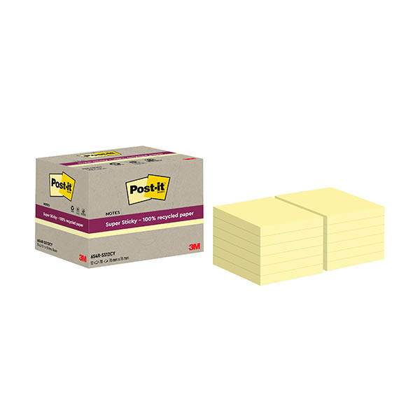 3M Post-it super sticky notes recyclées 76 x 76 mm (12 pièces) - jaune 425640 - 1