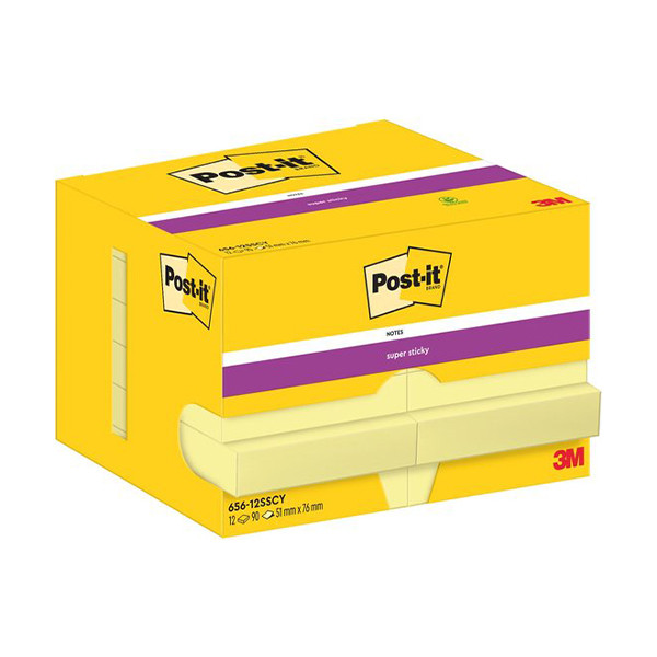 3M Post-it super sticky notes repositionnables super collantes 51 x 76 mm (12 pièces) - jaune 656-12SSCY 201027 - 1