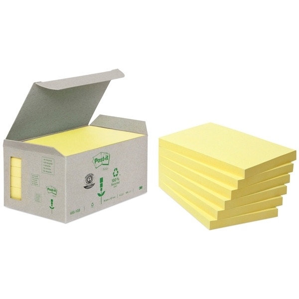 3M Post-it tour de mini-notes recyclées 76 x 127 mm (pack de 6) - jaune 655-1B 201394 - 1