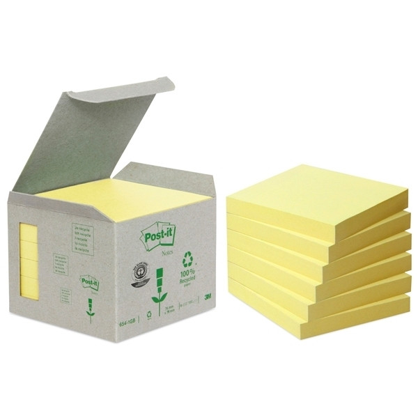 3M Post-it tour de mini-notes recyclées 76 x 76 mm (pack de 6) - jaune 3M