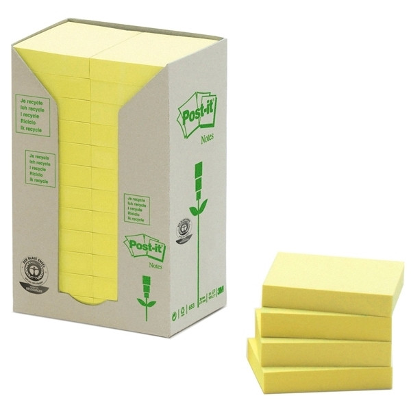 3M Post-it tour de notes recyclées 38 x 51 mm (pack de 24) - jaune 653-1T 201384 - 1