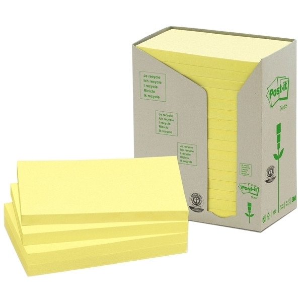 3M Post-it tour de notes recyclées 76 x 127 mm (pack de 16) - jaune 655-1T 201396 - 1