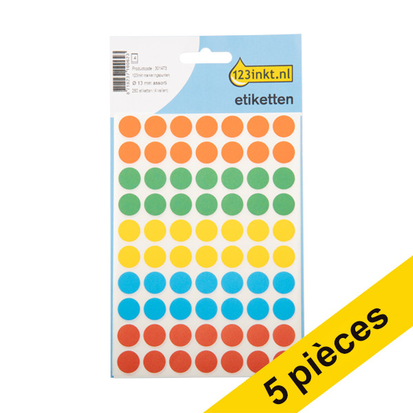 Aanbieding: 5x 123inkt markeringspunten Ø 13 mm assorti (280 etiketten) 301507 - 1