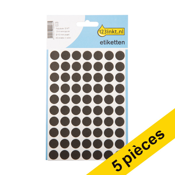 Aanbieding: 5x 123inkt markeringspunten Ø 13 mm zwart (280 etiketten) 301511 - 1