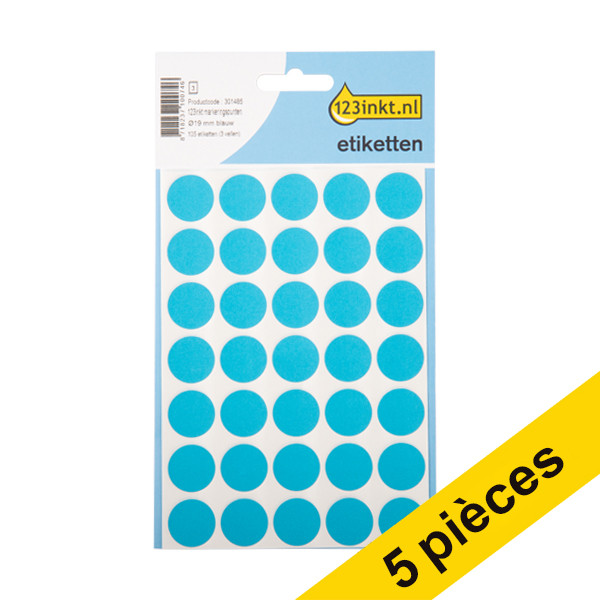 Aanbieding: 5x 123inkt markeringspunten Ø 19 mm blauw (105 etiketten) 301519 - 1