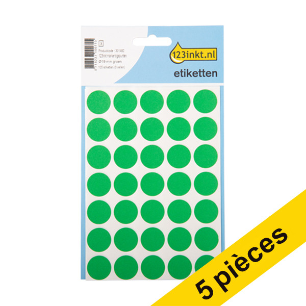 Aanbieding: 5x 123inkt markeringspunten Ø 19 mm groen (105 etiketten) 301516 - 1