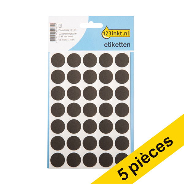 Aanbieding: 5x 123inkt markeringspunten Ø 19 mm zwart (105 etiketten) 301518 - 1