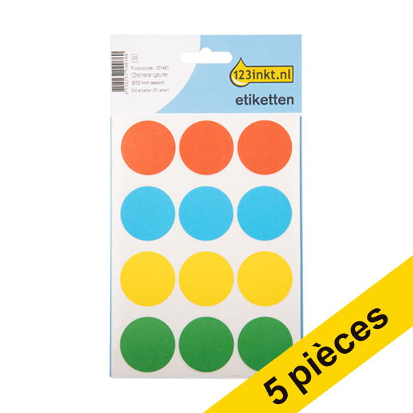 Aanbieding: 5x 123inkt markeringspunten Ø 32 mm assorti (240 etiketten) 301521 - 1