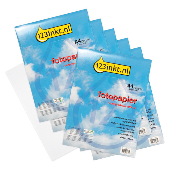Aanbieding 123inkt fotopapier verwijderbare textielsticker A4 wit: 5 sets + 1 GRATIS (totaal 30 stickers) 300344 - 1