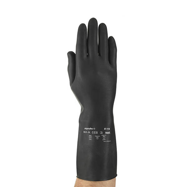 Ansell AlphaTec 87-118 gants en caoutchouc naturel taille 6,5/S (12 paires) - noir 18607007 SSA07002 - 1