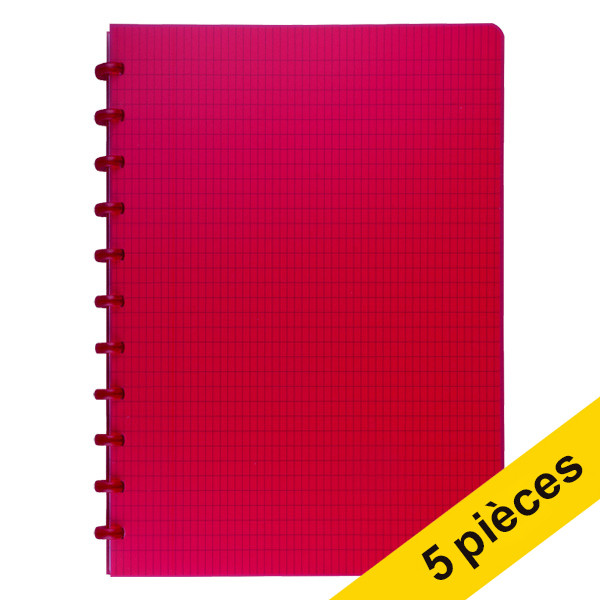 Offre : 5x Atoma Trendy cahier quadrillé A4 72 feuilles (4 x 8 mm) - rouge transparent 405320 - 1