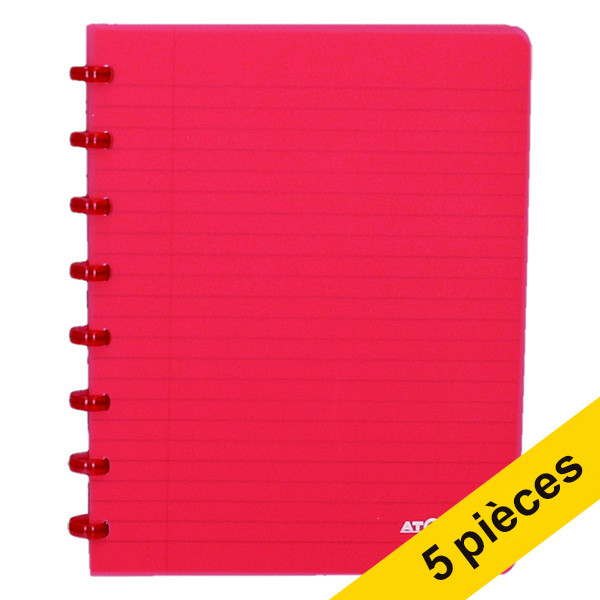 Offre : 5x Atoma Trendy cahier quadrillé A5 72 feuilles (5 mm) - rouge transparent 405300 - 1